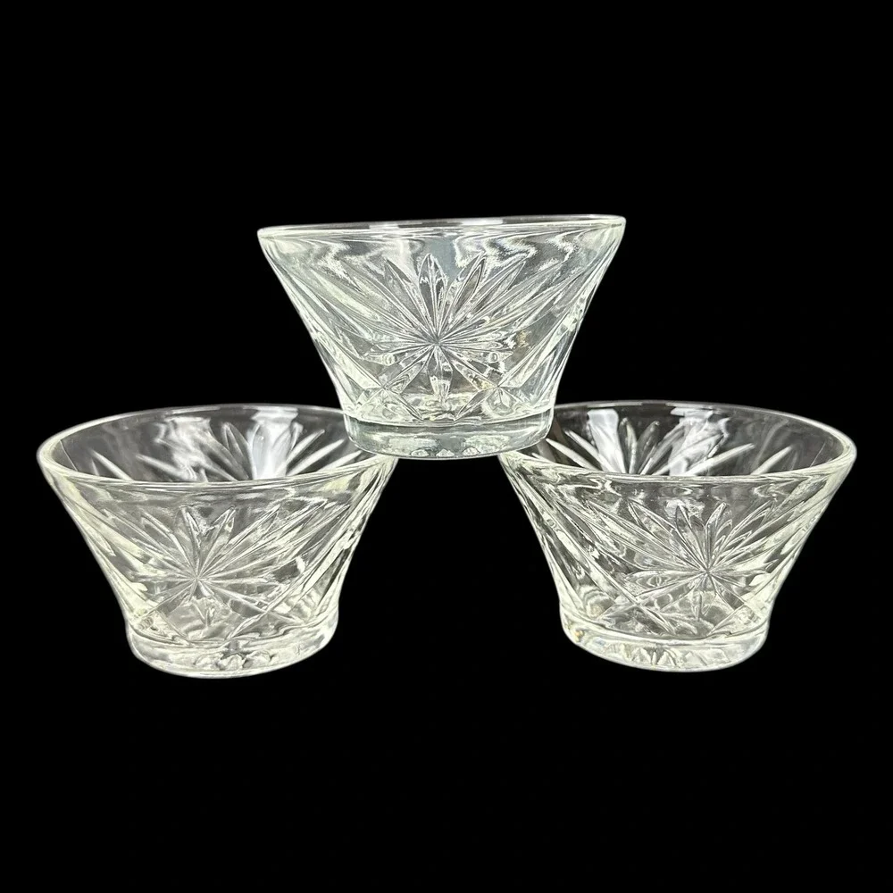 Vintage Anchor Hocking EAPC Oatmeal Custard Sherbet Bowl SET OF 3‎ Clear Glass